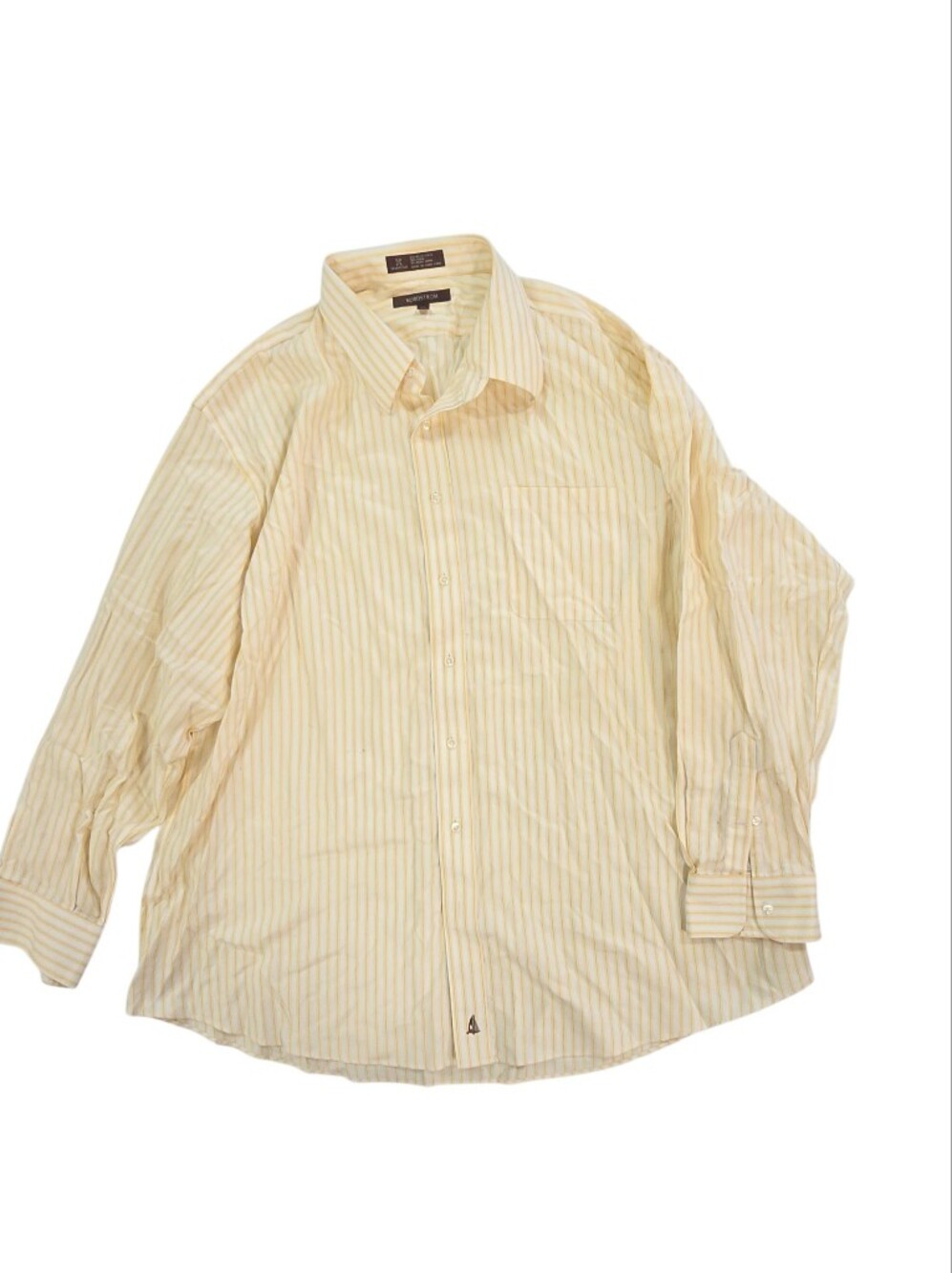 Men's Cream Yellow Stripe Button Down Nordstrom 18 1/2 35 CL0048